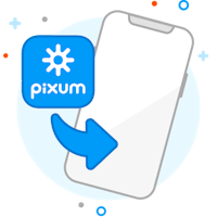 Appli Pixum Illustration de l'appli Pixum avec un téléphone mobile