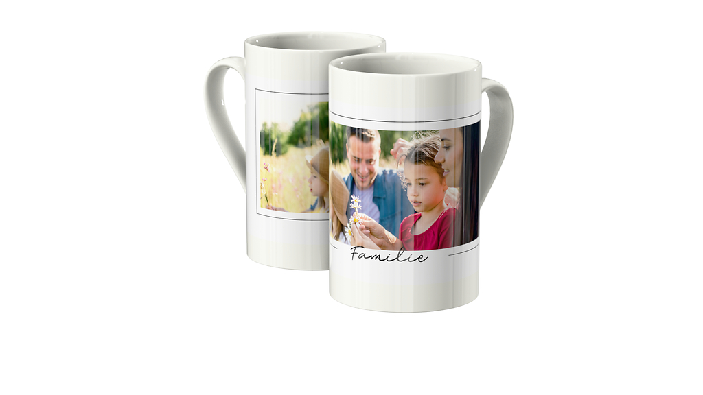 Porzellan-Fototasse mit Design und Familienfotos