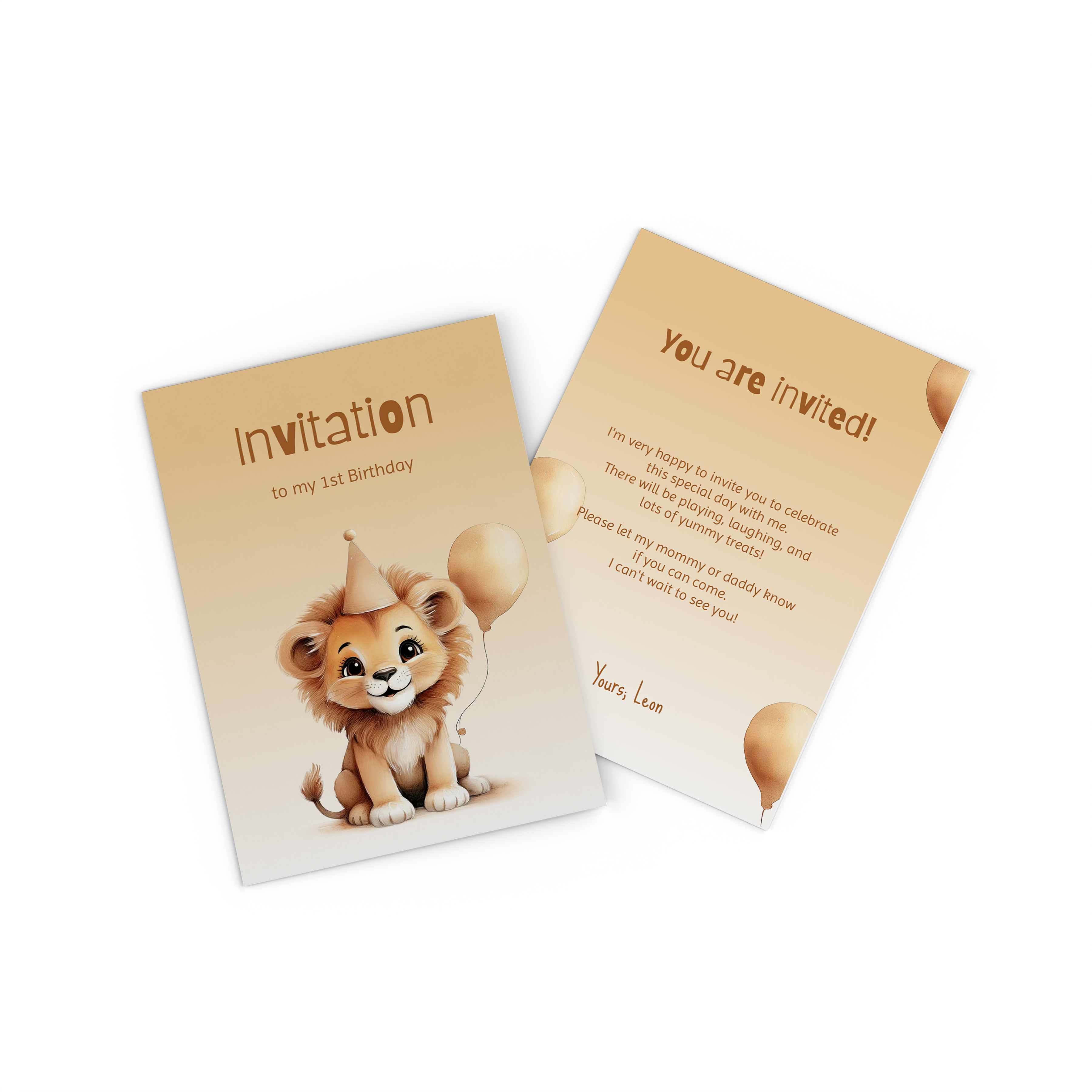Carte d'invitation à un anniversaire avec un lion dessiné