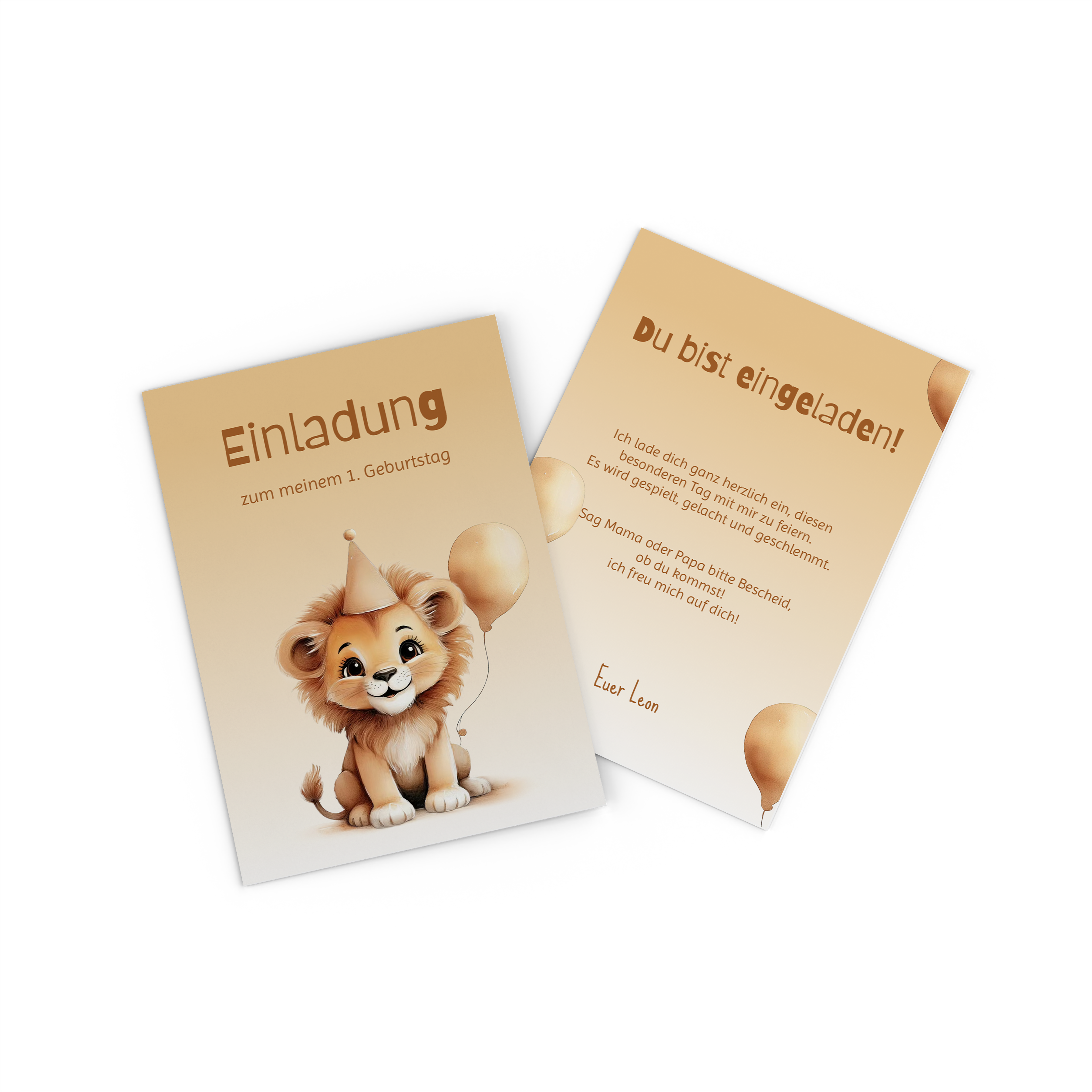 Fotokarte mit gezeichnetem Löwen als Geburtstagseinladung