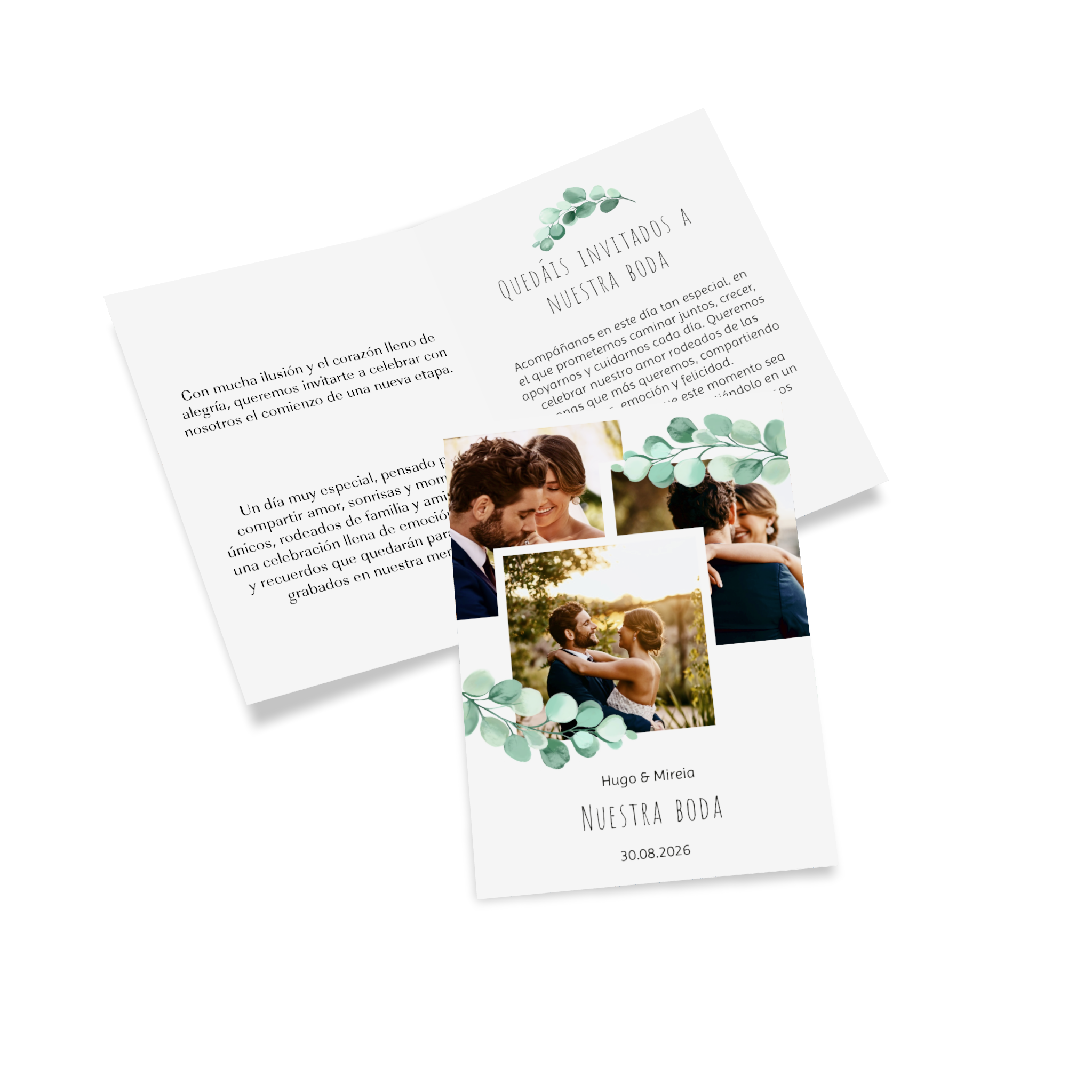 Tarjeta plegable con papel kraft como invitación de boda