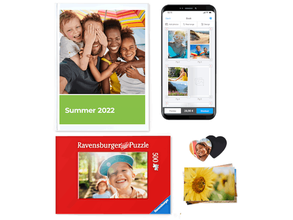 Fotoboek, fotopuzzel, magneten en fotoafdrukken