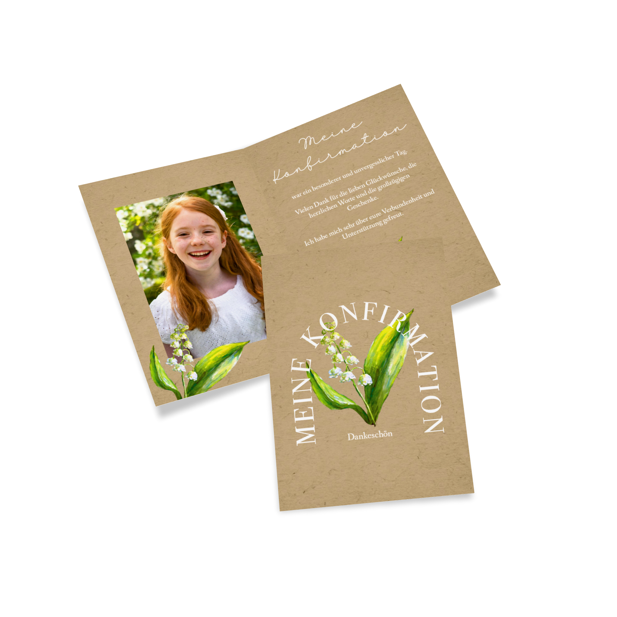 Danksagungskarte zur Konfirmation mit Foto und Blümchen
