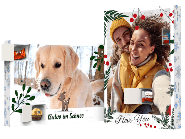 Freisteller von Foto-Adventskalendern mit Schokolade von kinder® und Ferrero Pralinen