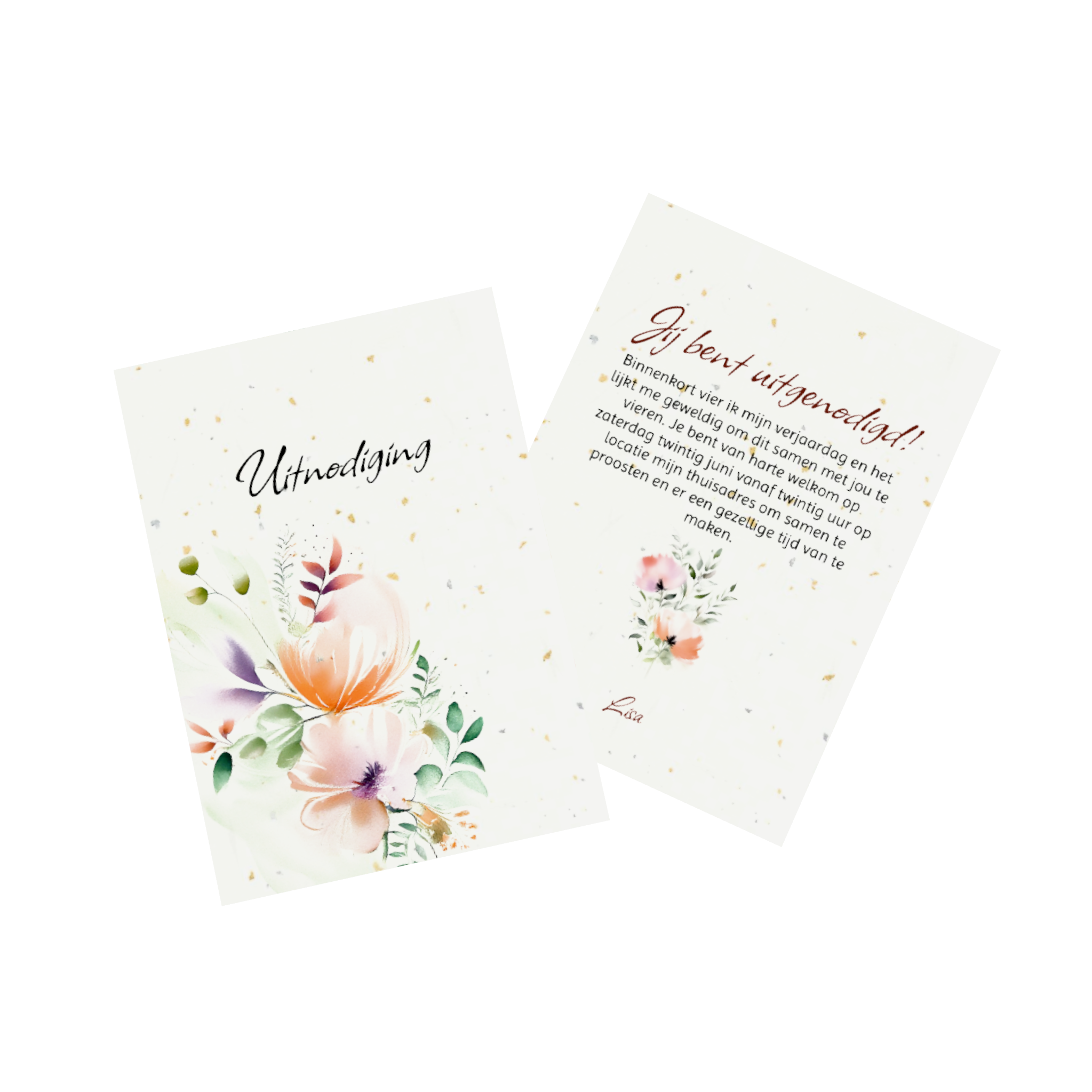 Verjaardagskaart met bloemen erop als uitnodiging.