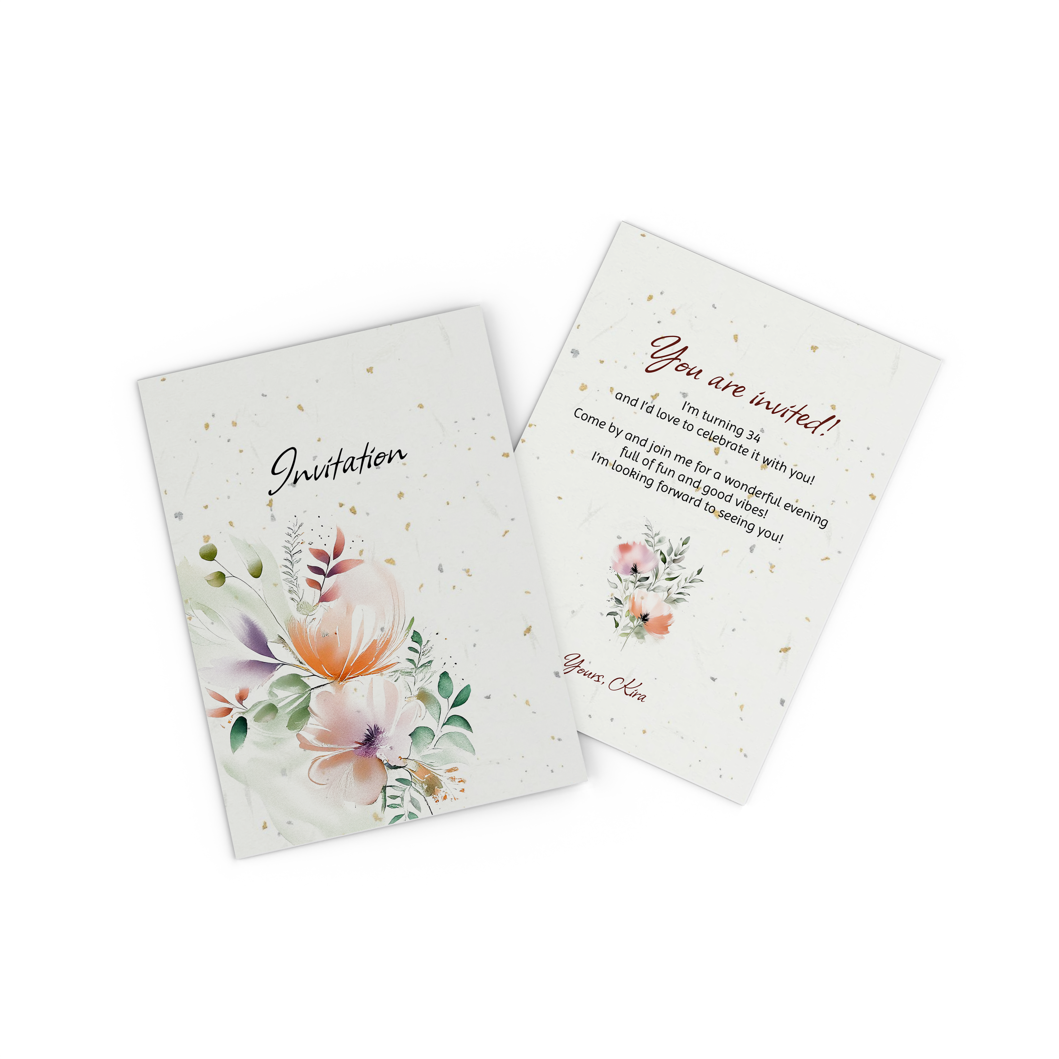 Carte d’invitation à un anniversaire personnalisée un design avec des fleurs.