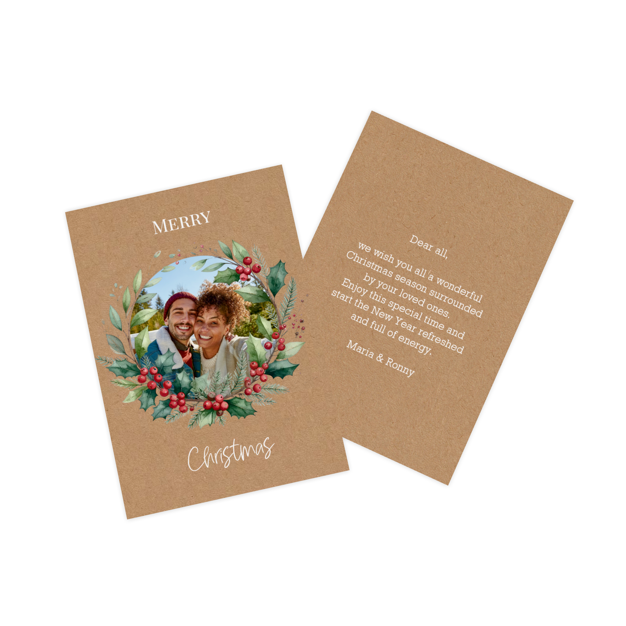 Carte de Noël personnalisée avec une photo de couple.