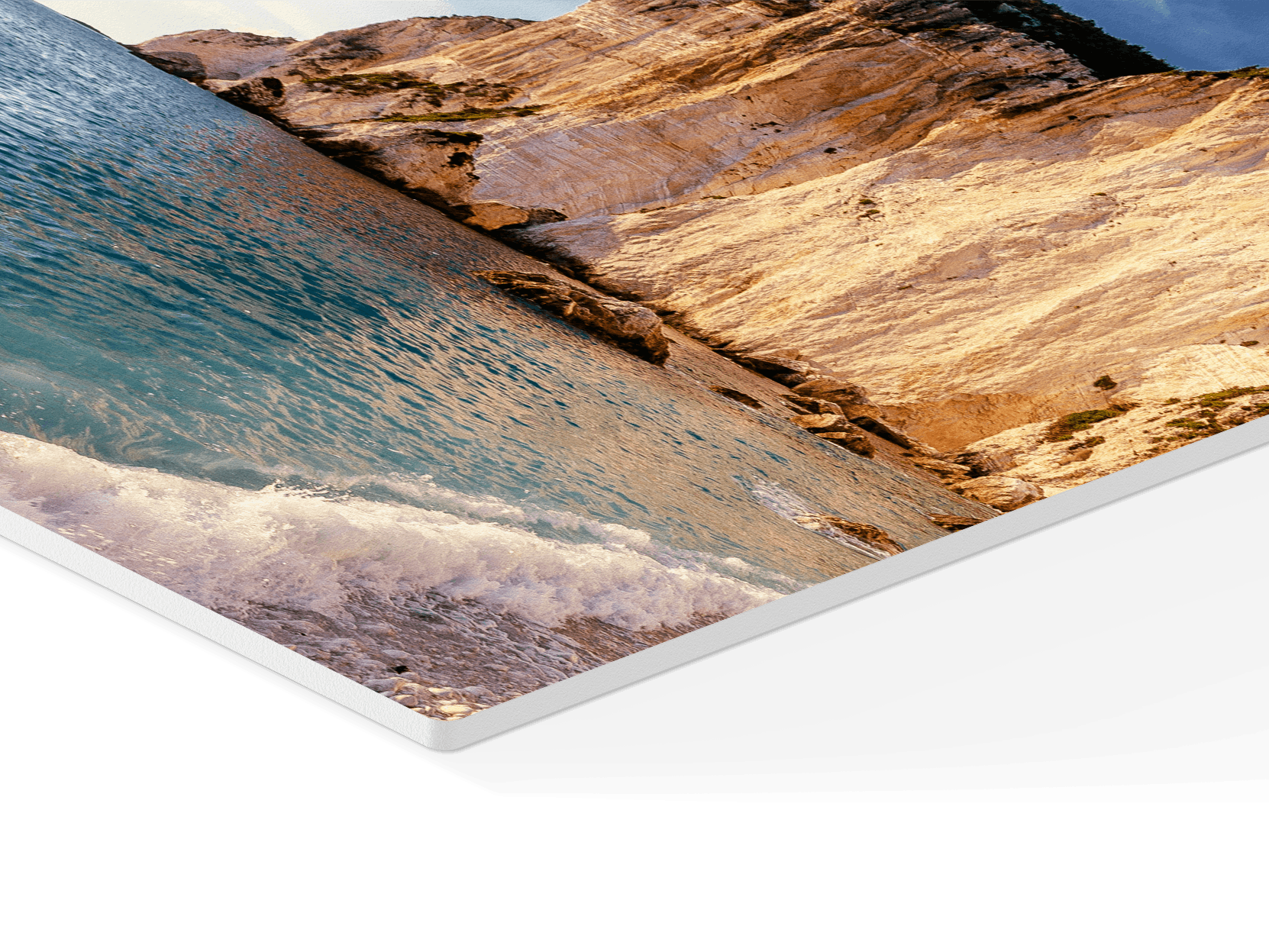 Foto auf Forex gestalten Foto auf Forex im Detail mit Strandmotiv einer Steilküste