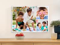 Fotocollage op canvas Collage met foto's van een stel op een canvas.