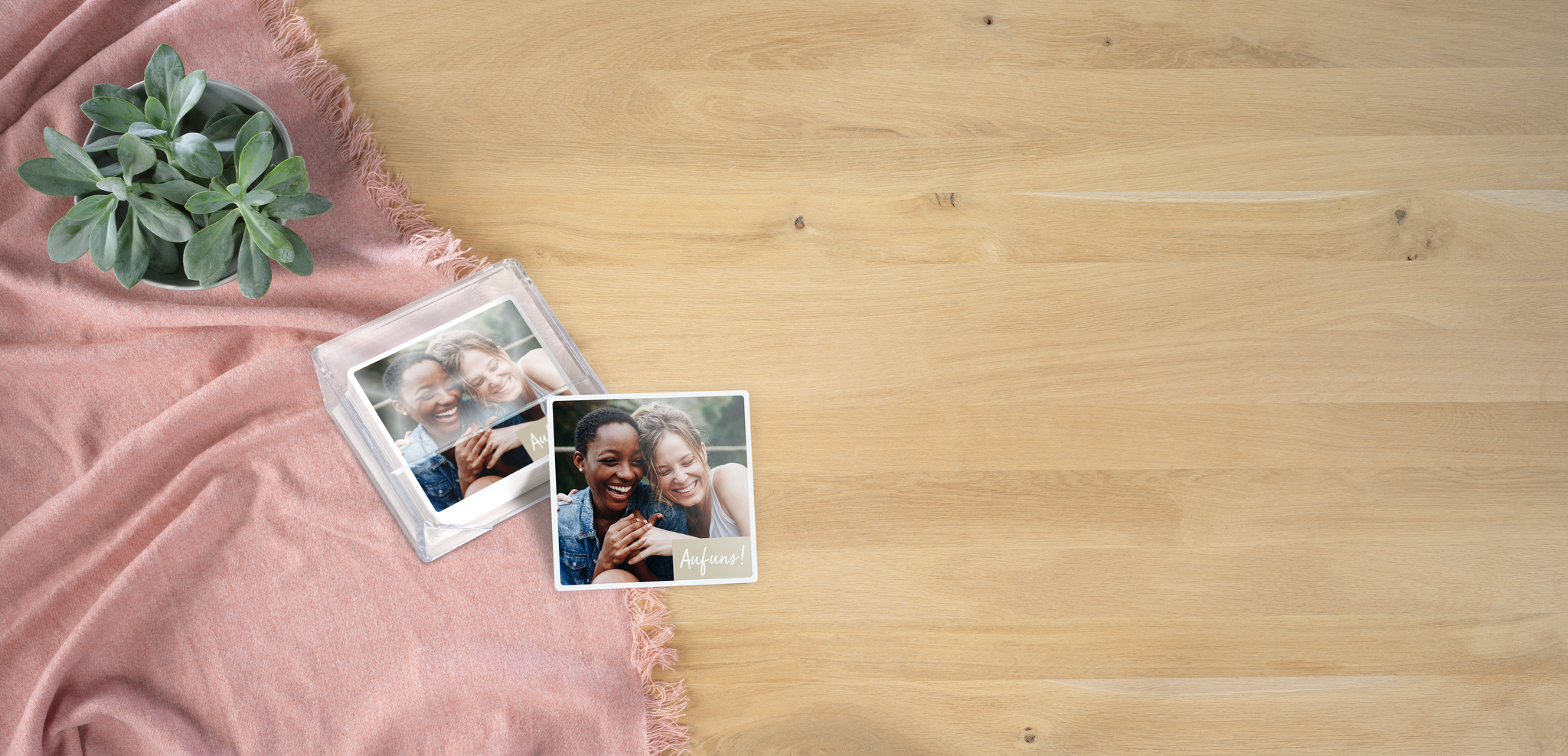 Foto-Untersetzer mit Bild von Freundinnen im Ambiente