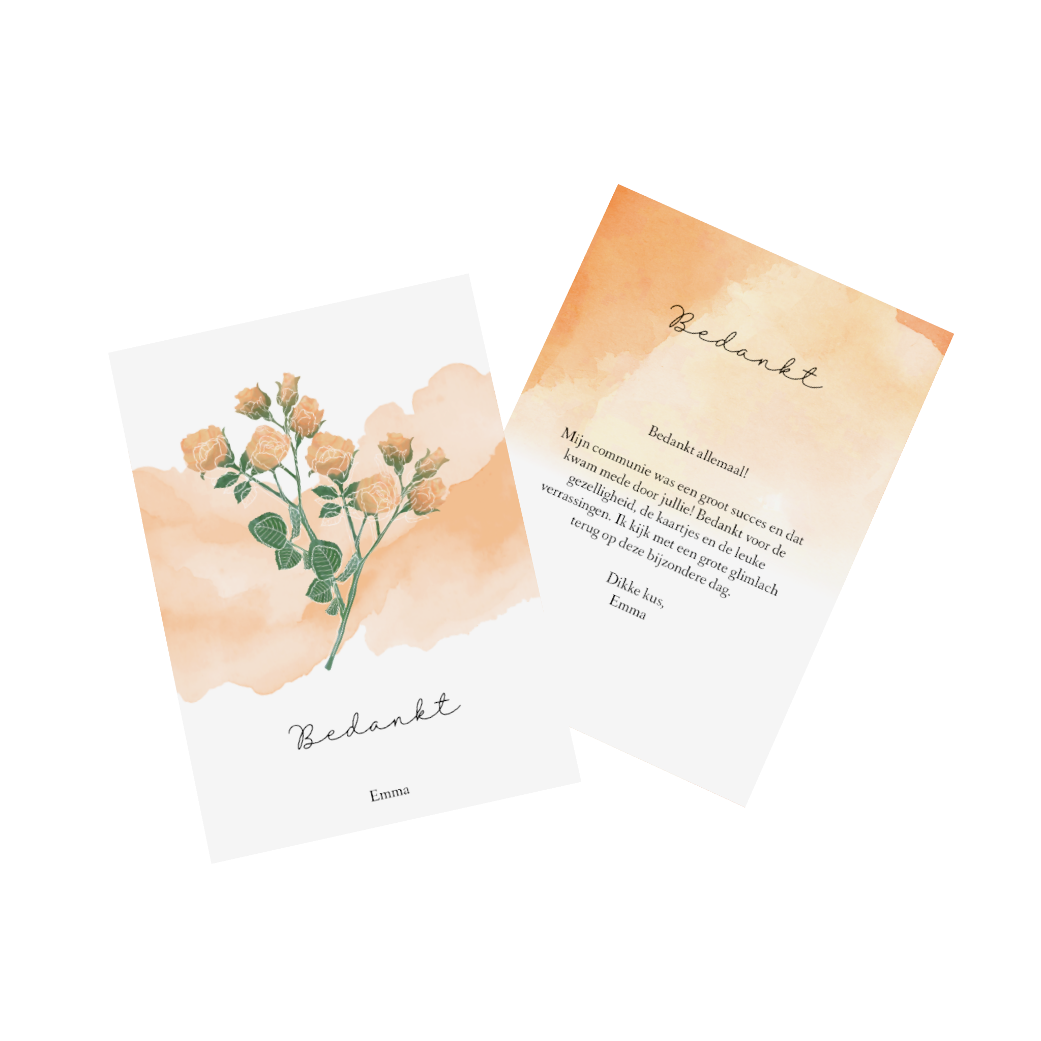 Bedankkaart voor de communie met bloemendesign.