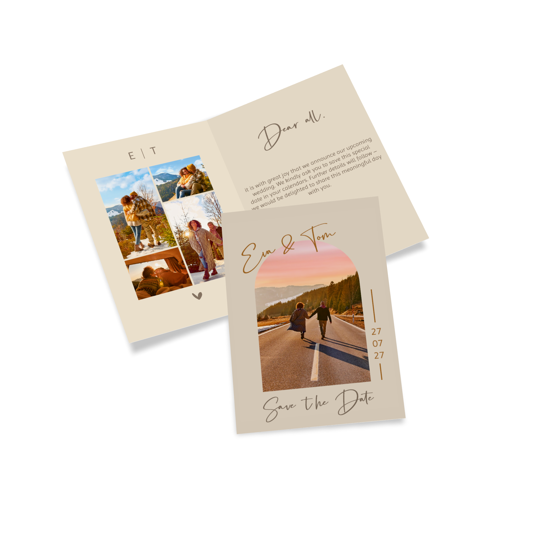 Een save-the-date-kaart voor een bruiloft.