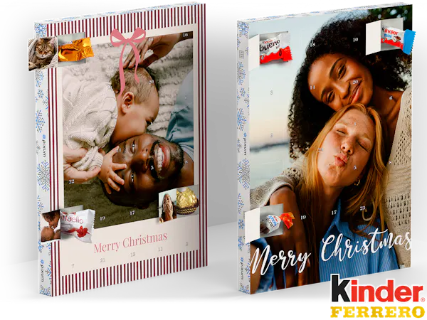 Foto Adventskalender mit Schokolade und kreativem Weihnachtsdesign