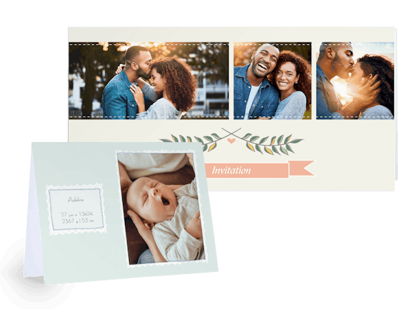 Carte personnalisée Faire-part de naissance avec photos de bébé et carte pliante d'invitation de mariage