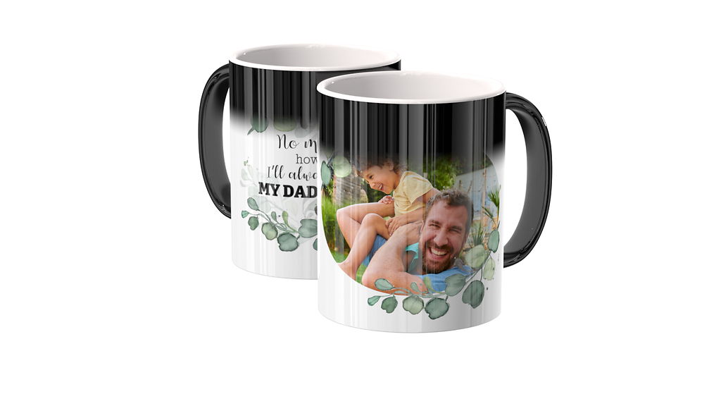 Zaubertasse mit dem Foto von einem Vater und einem Sohn 