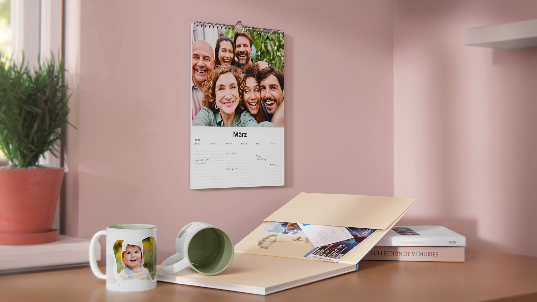 Calendario de pared A4, estuche para recuerdos del álbum de fotos y taza personalizada