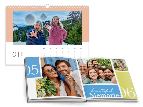 Pixum photo calendar with colourful designs and a photo year book