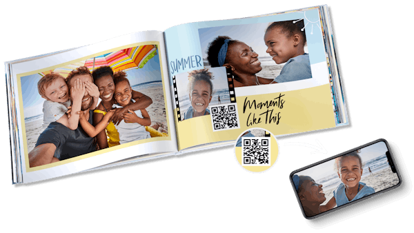 Fotoboek met fimpje en QR code dat op je smartphone kan worden afgespeeld