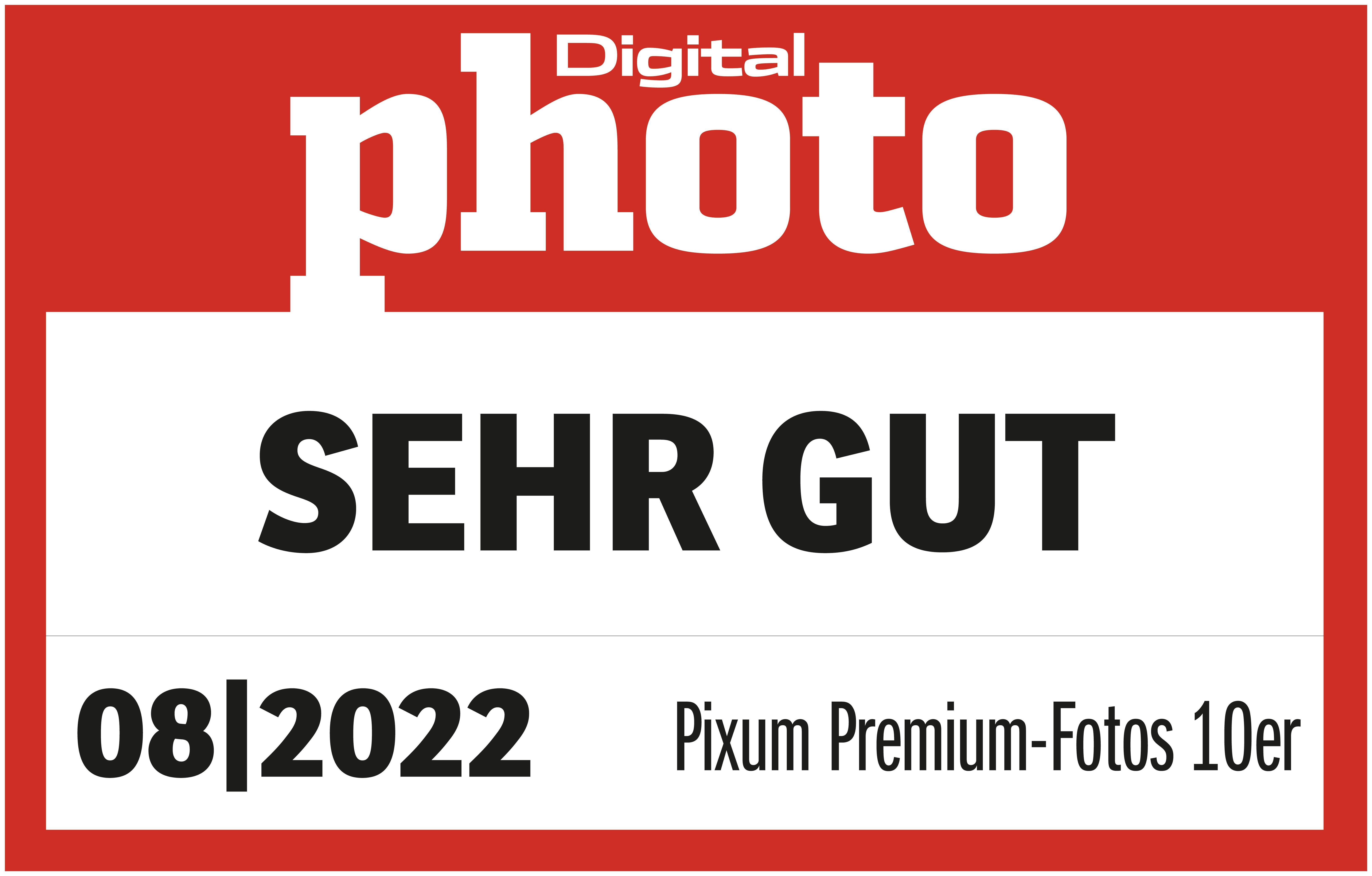 Test-Logo "Sehr gut" DigitalPHOTO 10er Premium-Foto 08/2022