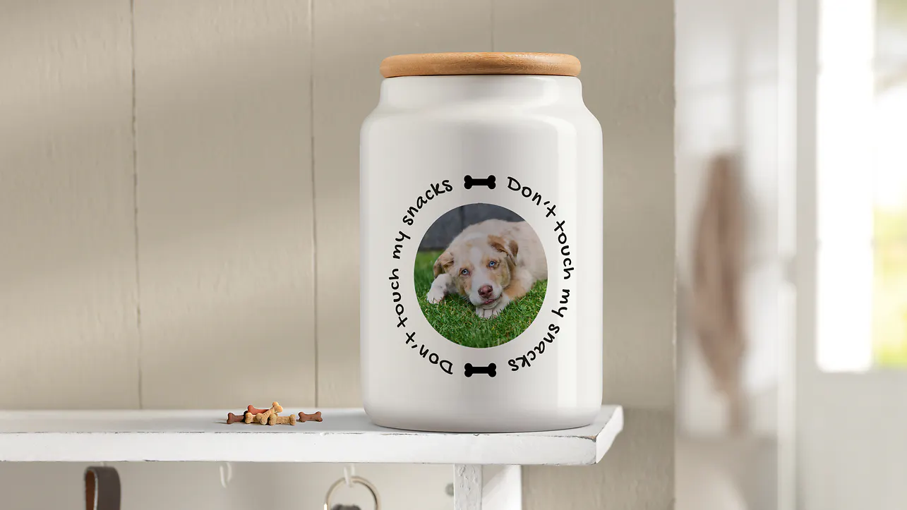 Keksdose mit einem Hundefoto