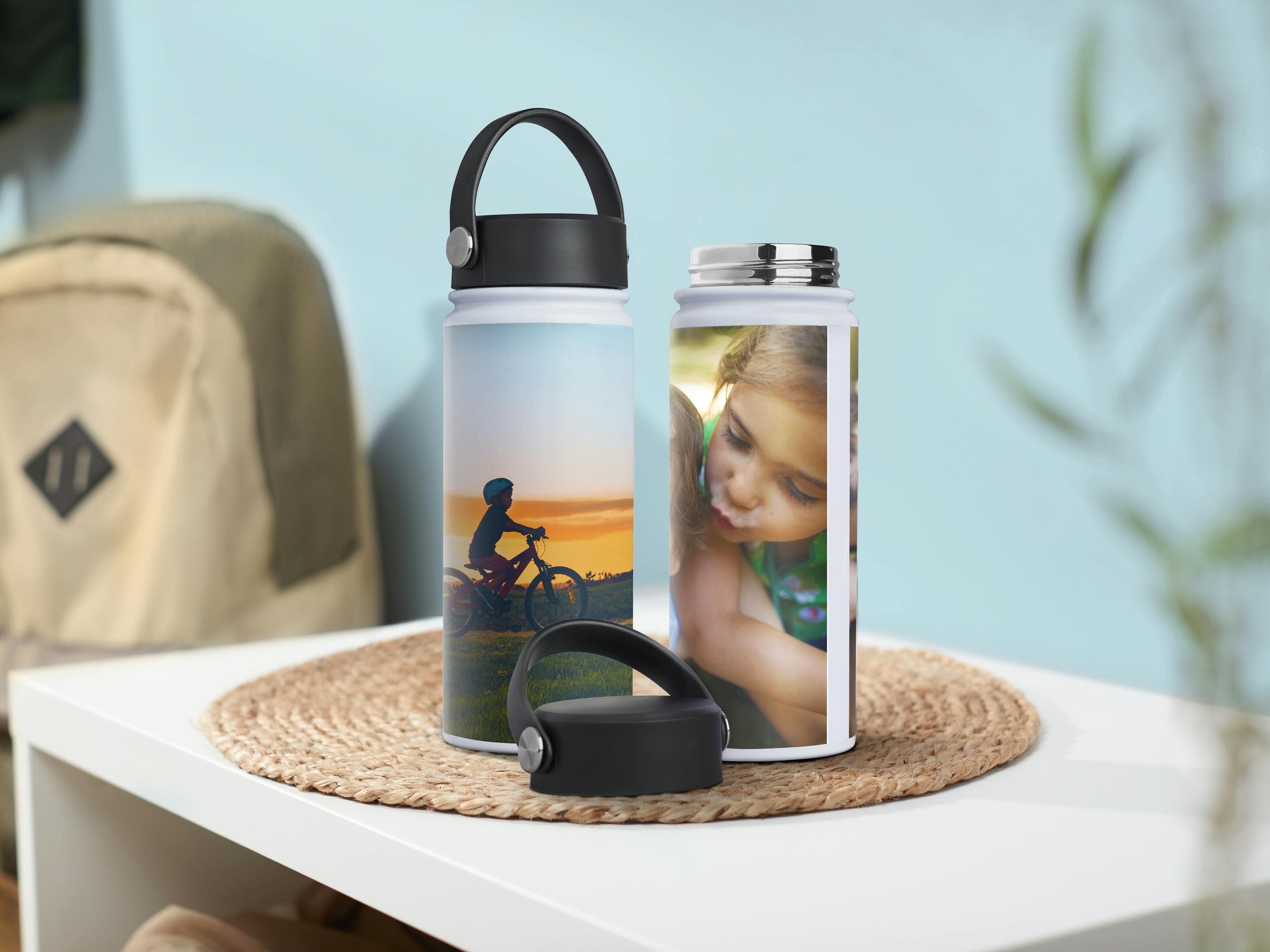 Trinkflasche mit Foto 2 Stück Familie Ambiente Trinkflasche mit Foto 2 Stück mit Familienmotiven im Ambiente