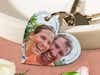 Porte-clés personnalisé en forme de cœur avec une photo de couple