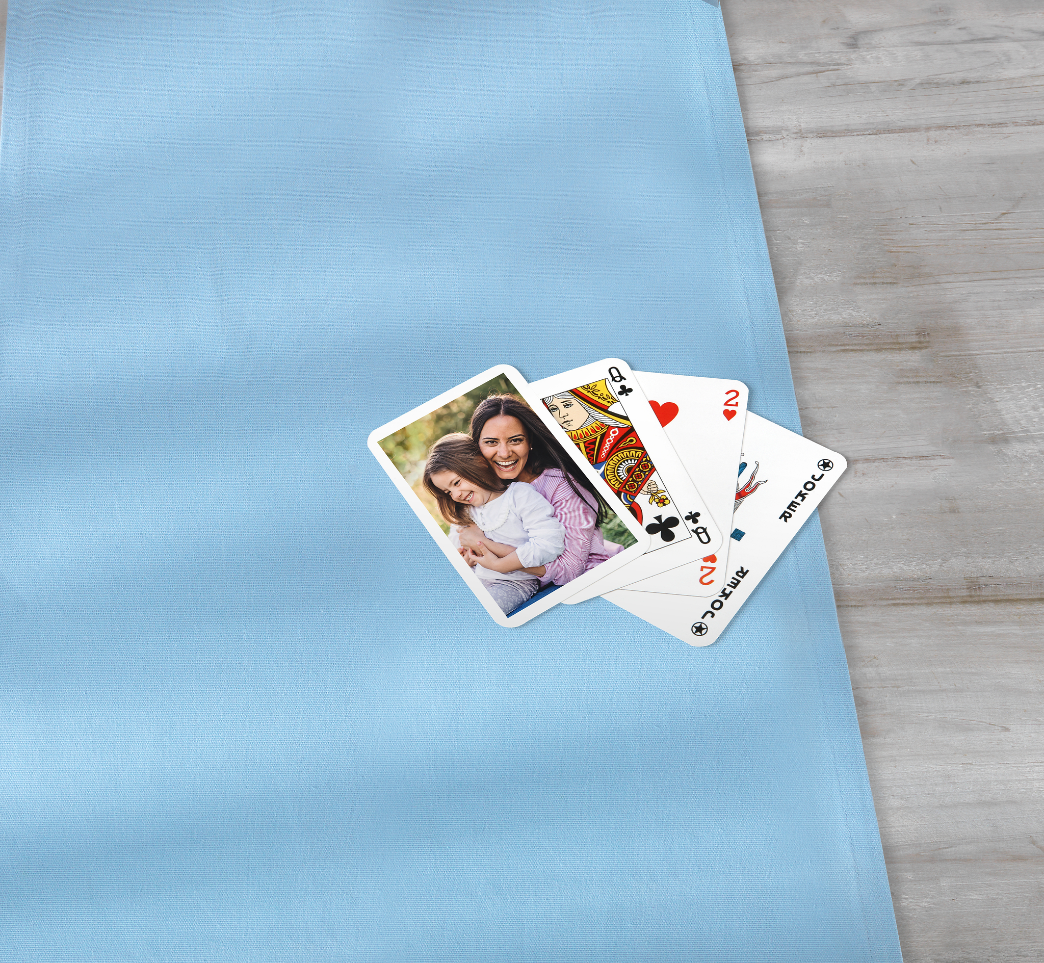 Baraja de póker personalizada con fotos con manta azul
