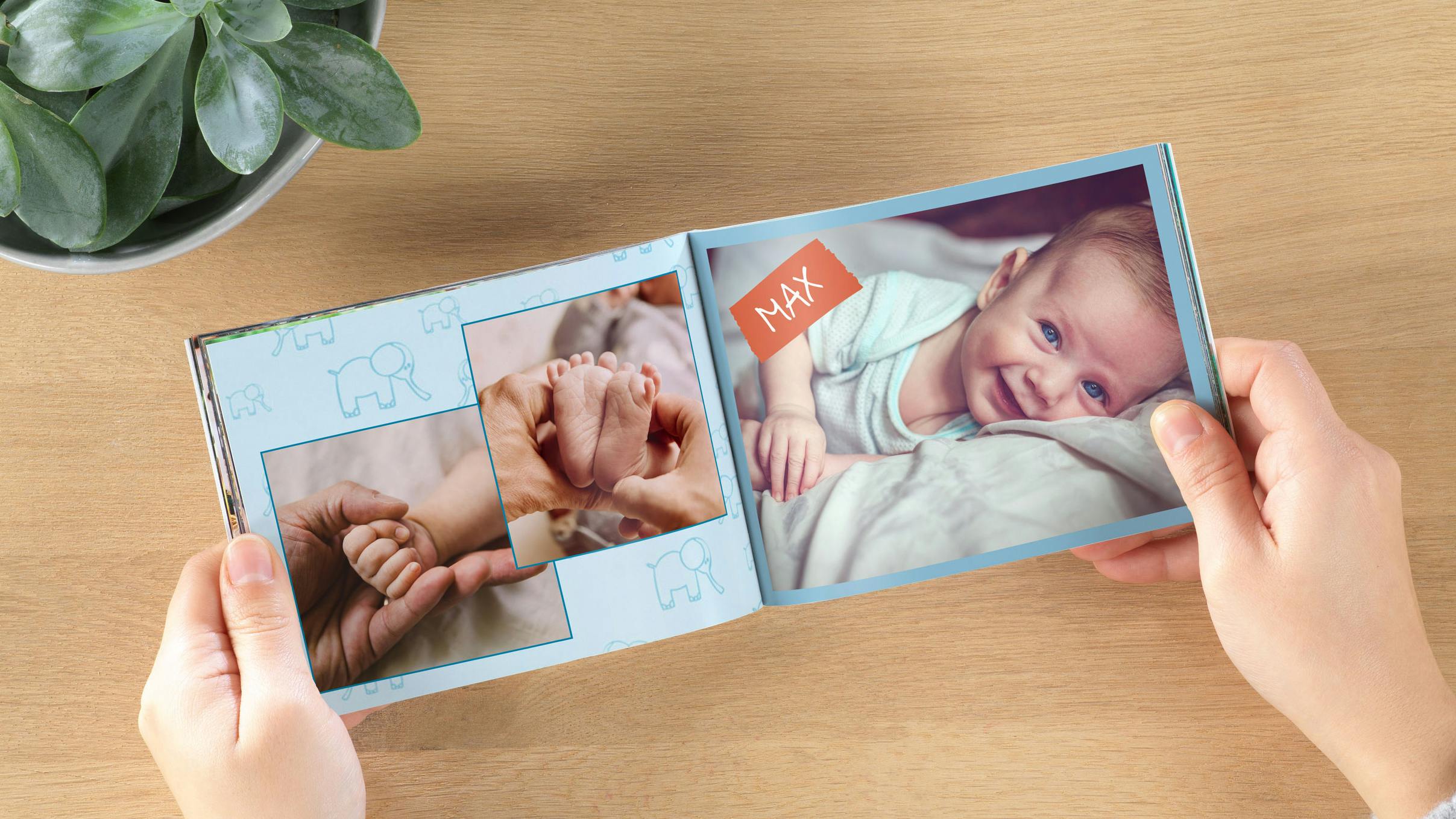 Álbum de fotos mini de bebé con fotos de un recién nacido