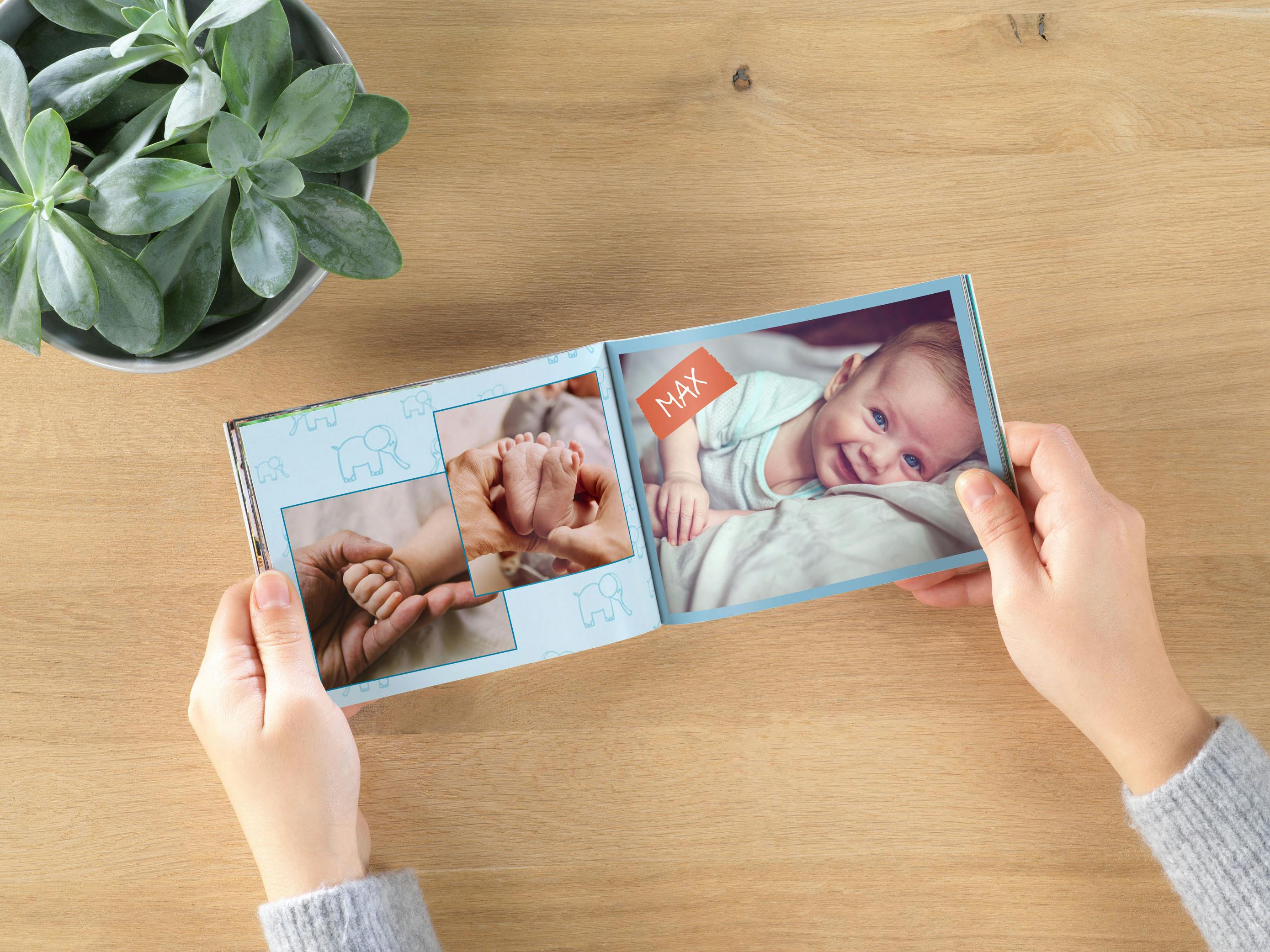 Pixum minifotobog med billede af en baby