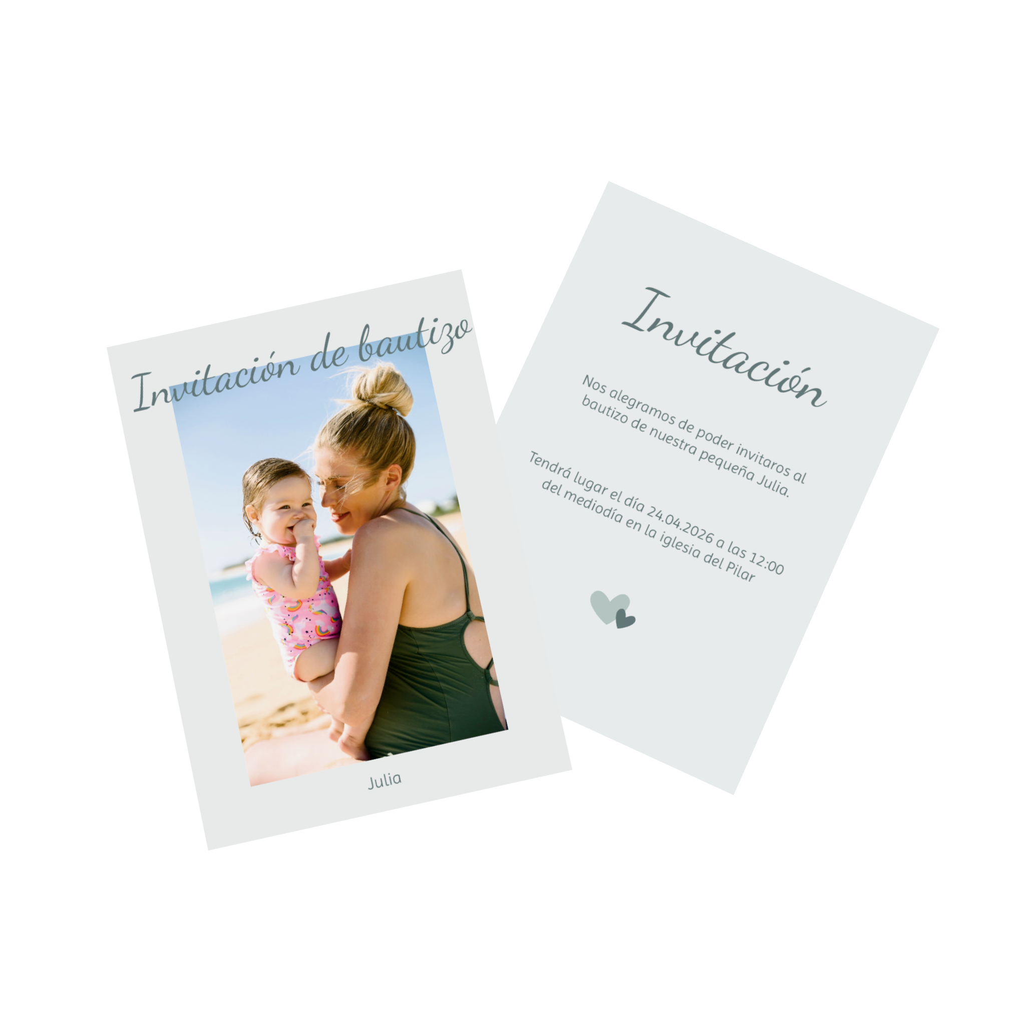 Invitación de bautizo personalizada con diseño, texto y fotos