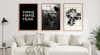 Drei Wandbilder mit Künstlermotiven von artboxONE über einer weißen Couch