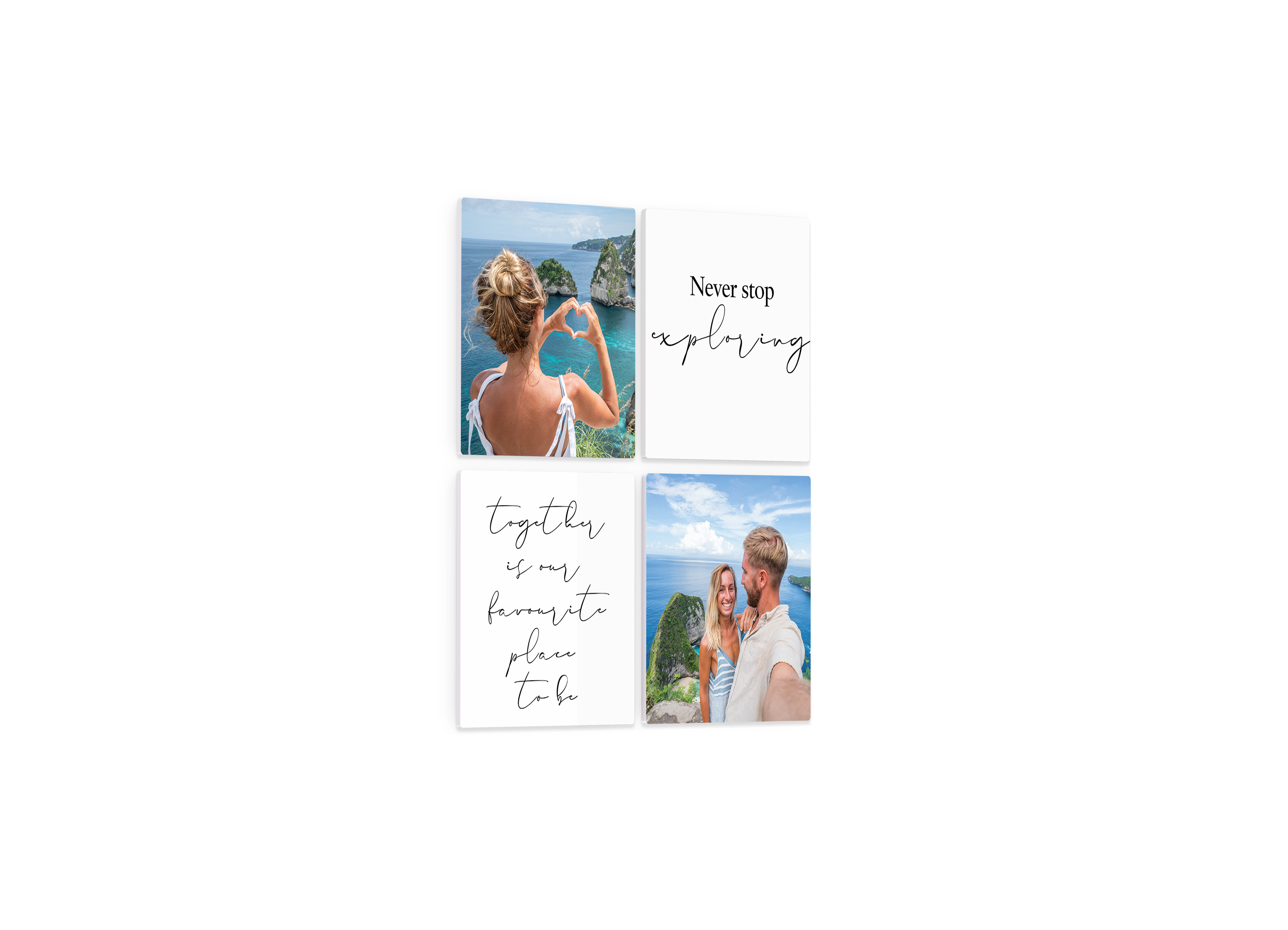 Vier Pixum Squares mit Künstlermotiven zum Thema Reise von artboxONE.