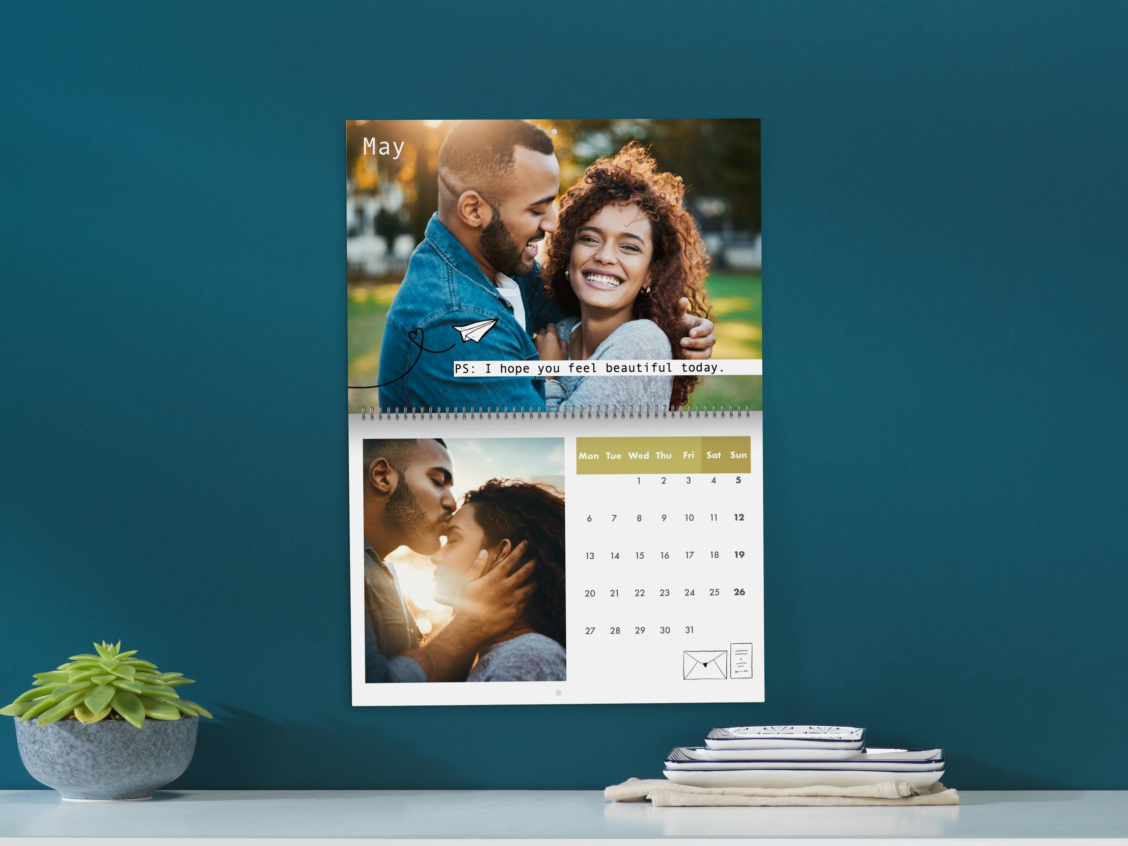 Calendario plegable A2 con fotos de una pareja