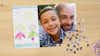 Puzzle personalizado con fotos como collage con un dibujo de un niño y una foto familiar