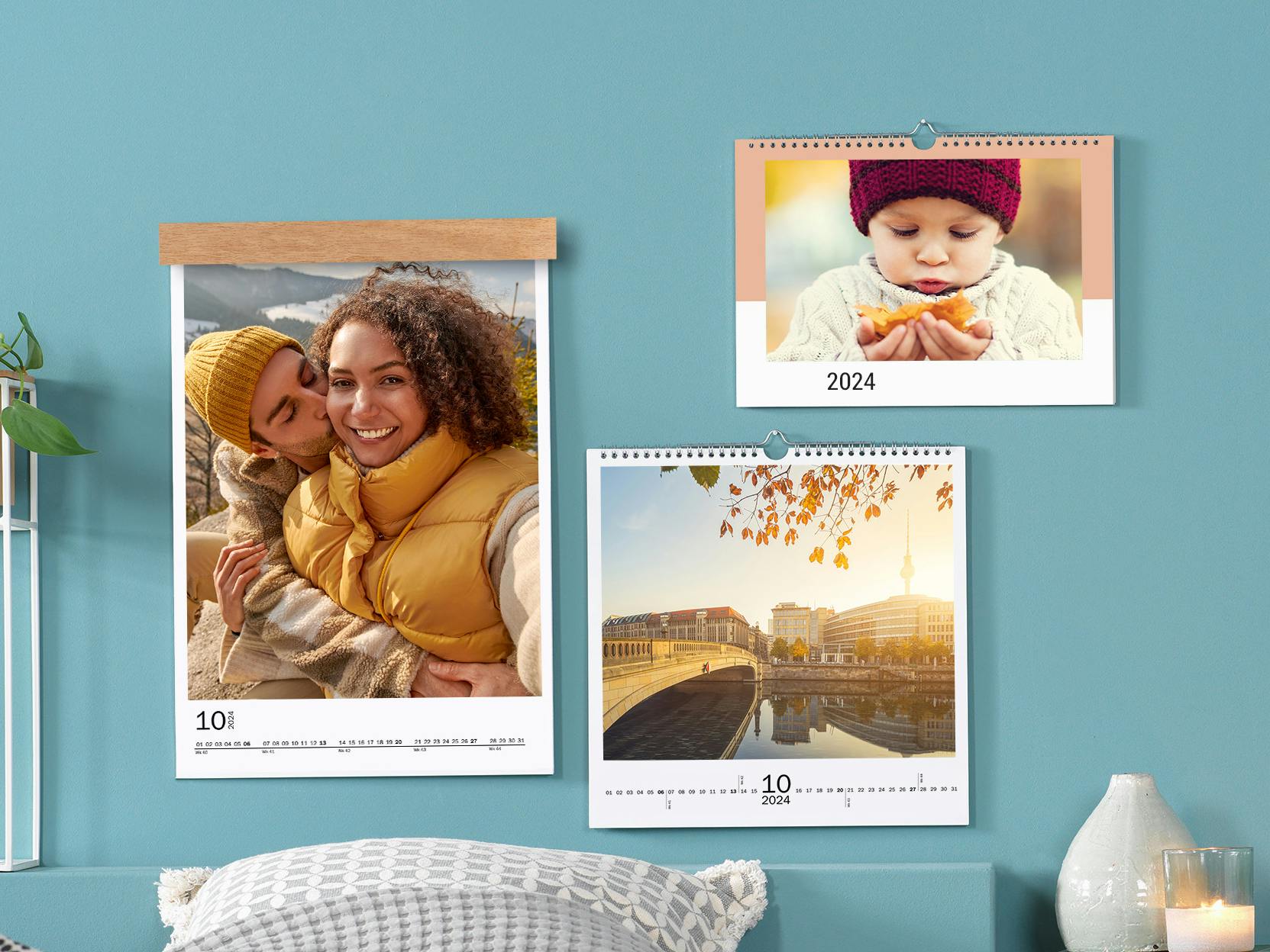 Calendarios personalizados 2023 con fotos en distintos formatos con colgadores de madera