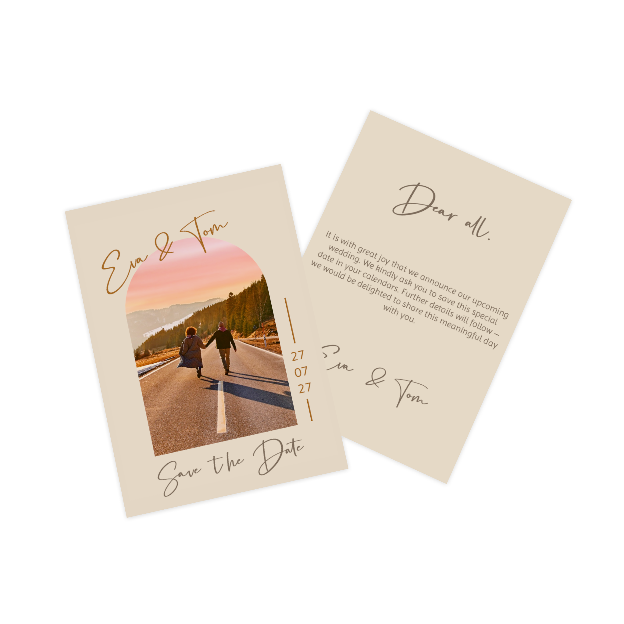 Een save-the-date-kaart voor een bruiloft.