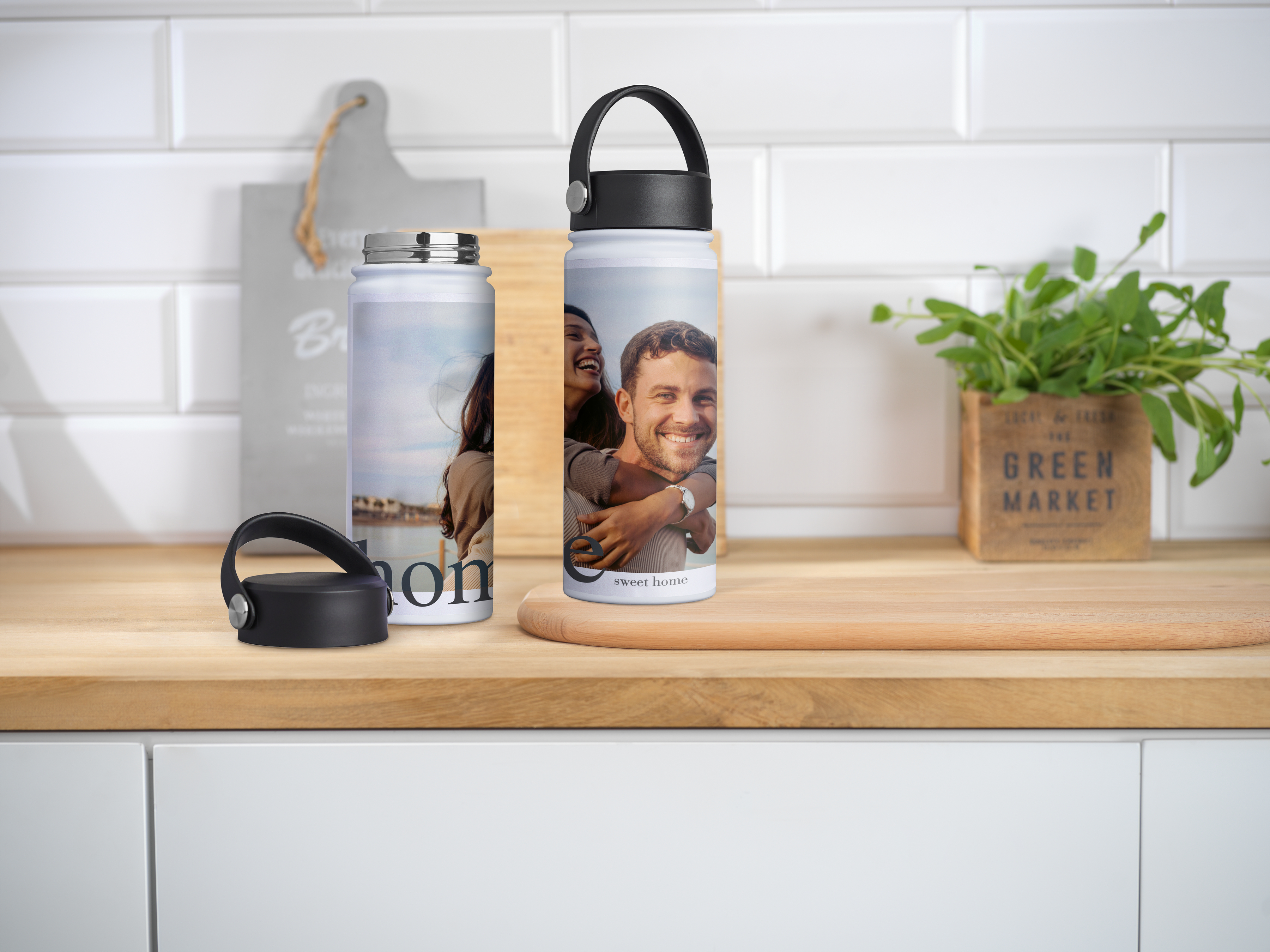 Design-Trinkflasche mit Foto von einem jungen Pärchen
