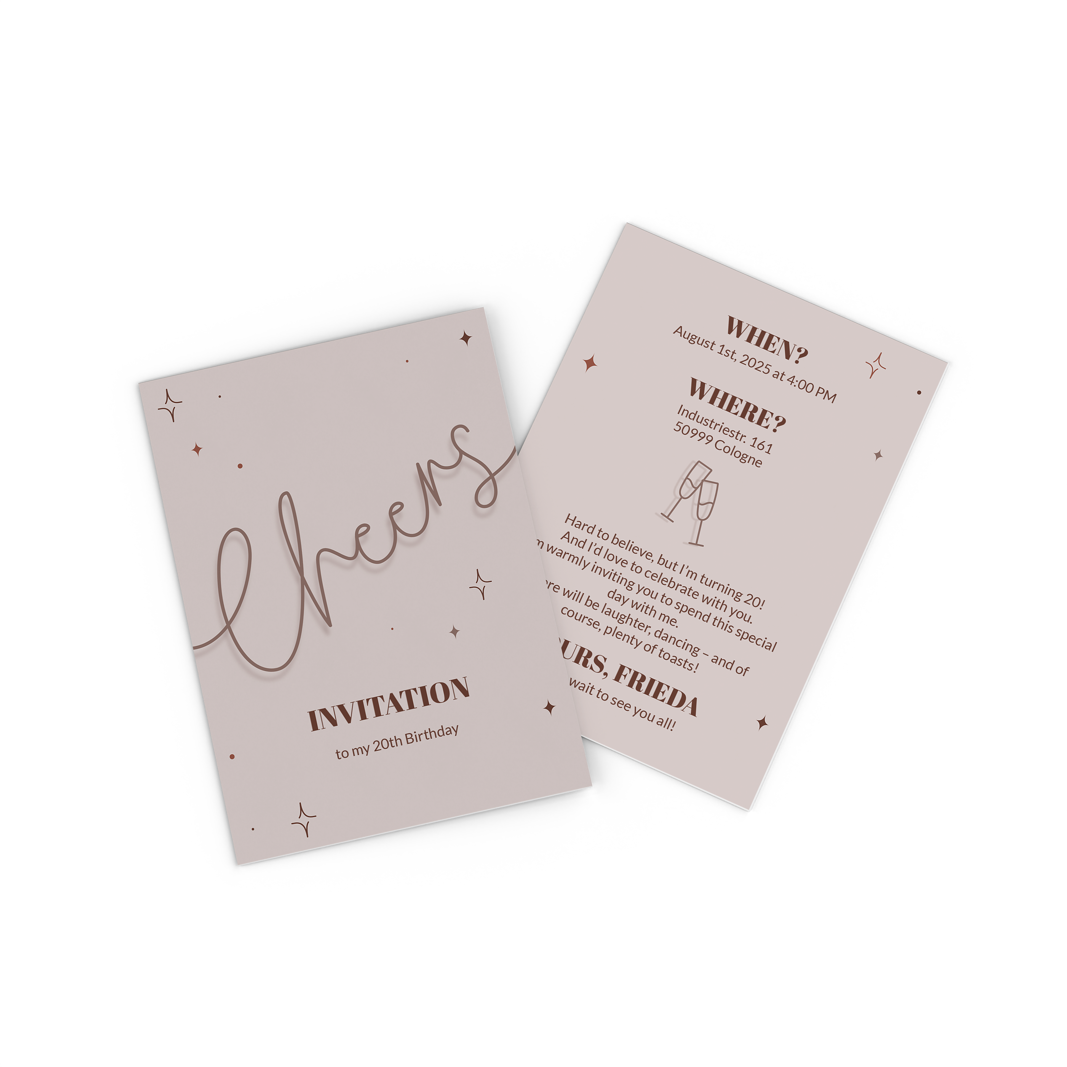 Carte d'invitation d’anniversaire avec des verres de champagne