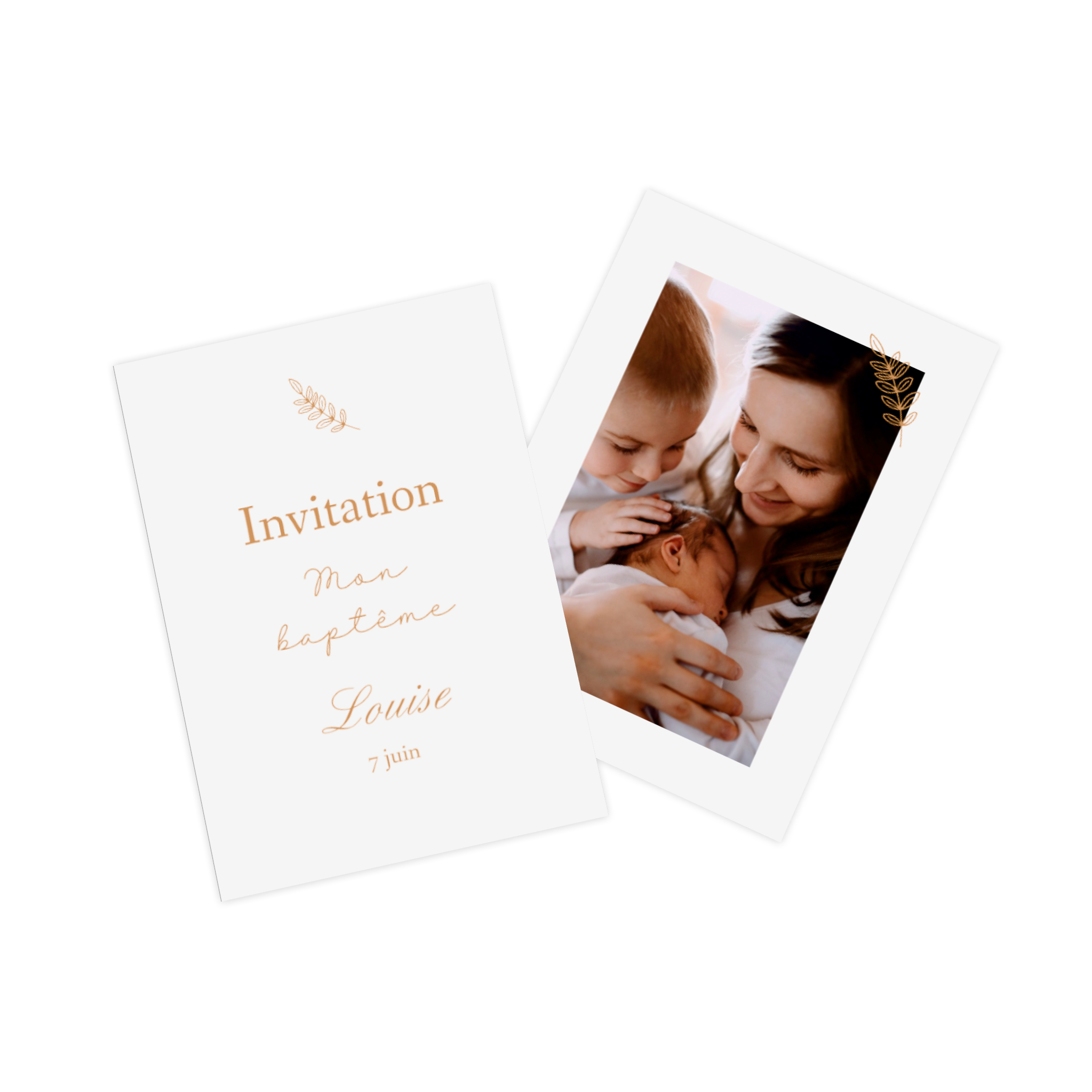 Carte photo comme invitation de baptême.