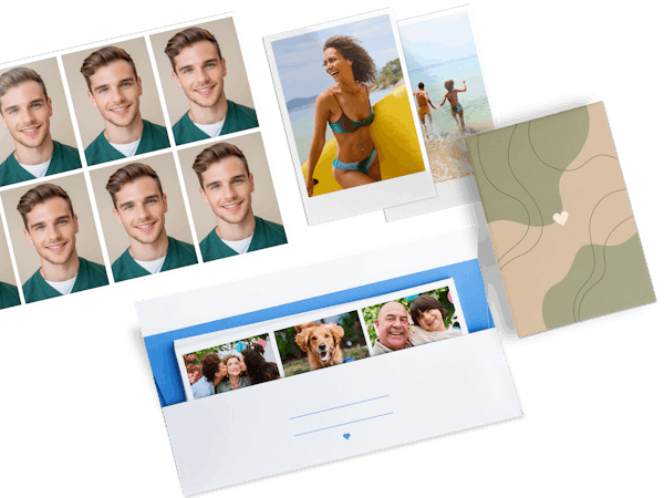 Mehrere kleine Fotoformate wie Passbilder und Fotostreifen.