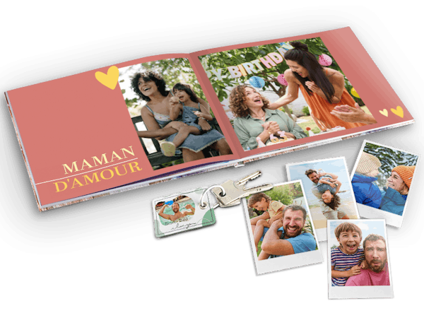 Produits photo pour la fête des Mères : livre photo, porte-clés, tirage photo