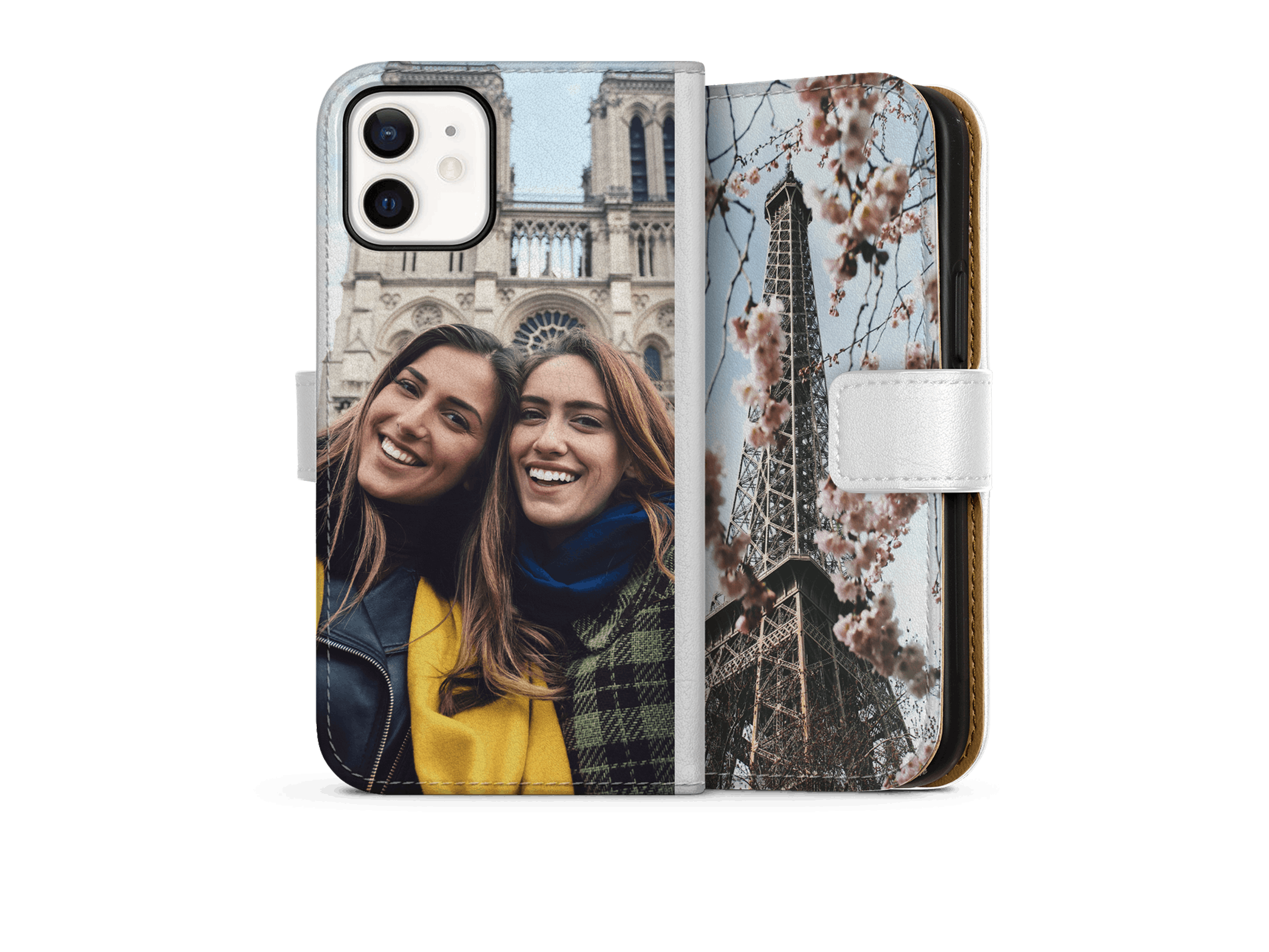 Gepersonaliseerd sideflip hoesje voor een iPhone met een foto van twee vriendinnen