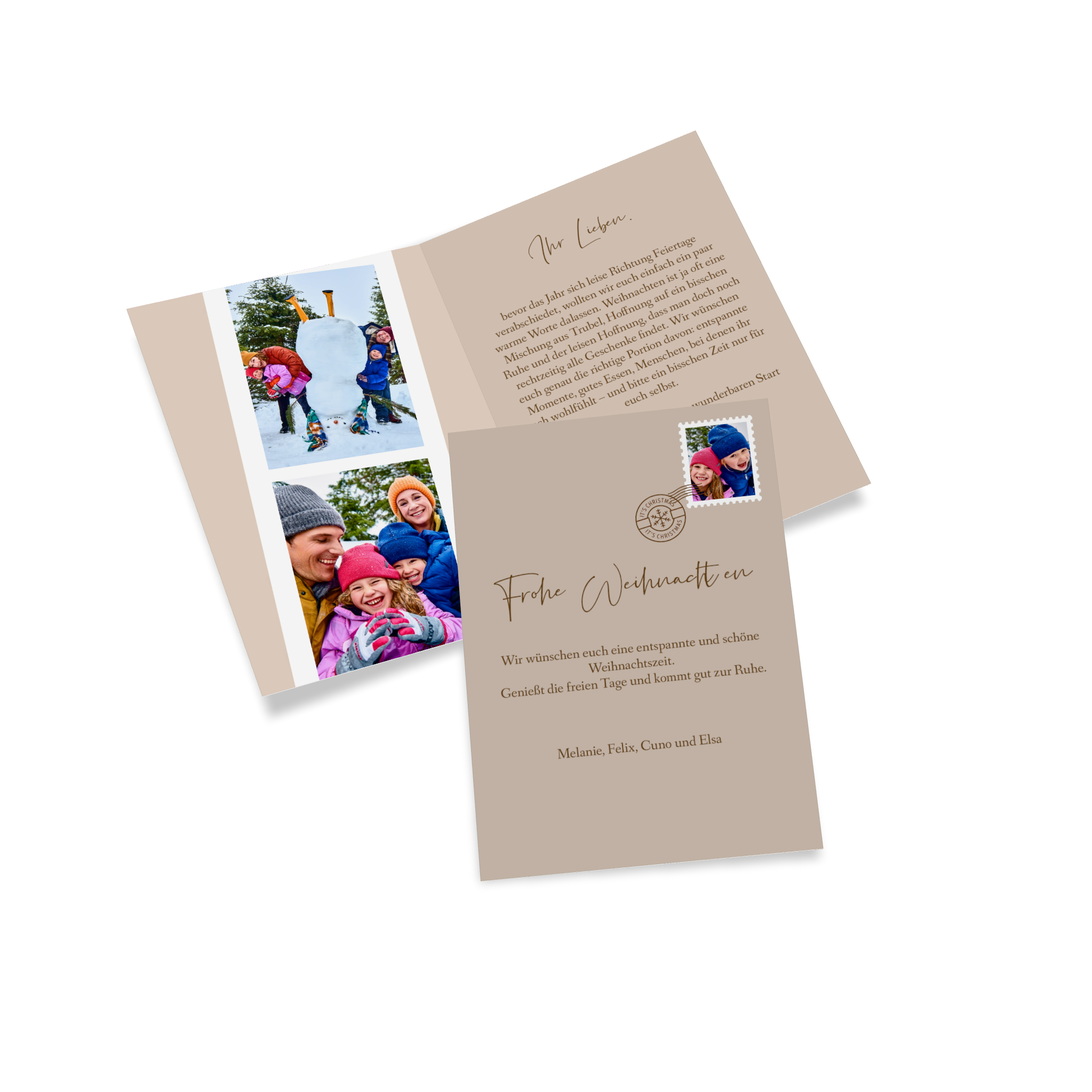 Klappkarte als Weihnachtskarte mit Familienfoto